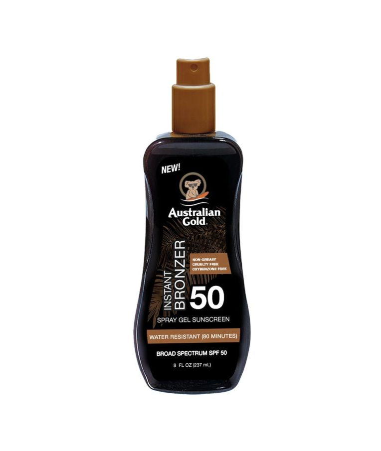 Australian Gold Spray Gel Sunscreen SPF50 apsaugos nuo saulės pienelis su bronzantais, 237ml