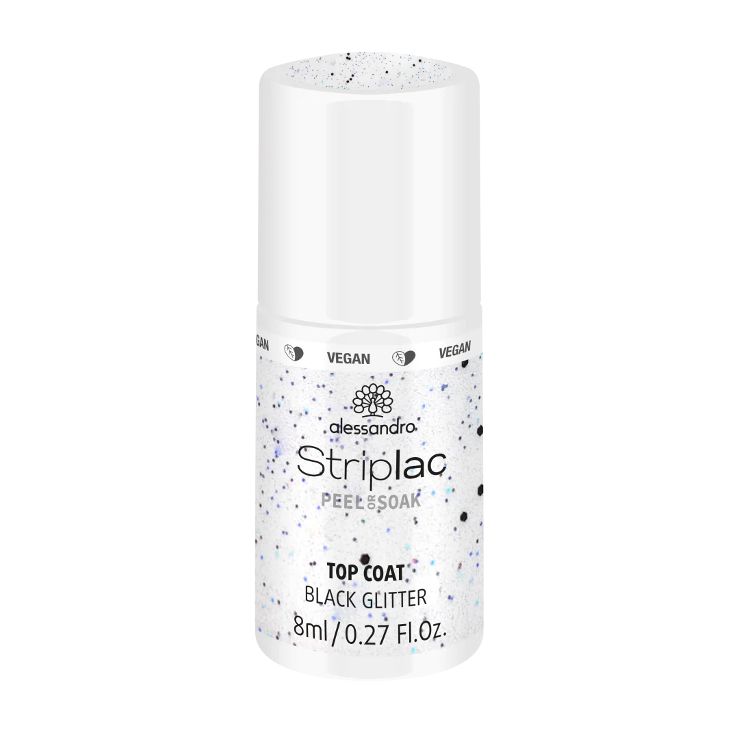 STRIPLAC TOP COAT BLACK GLITTER blizgus viršutinis sluoksnis su tamsiais blizgučiais