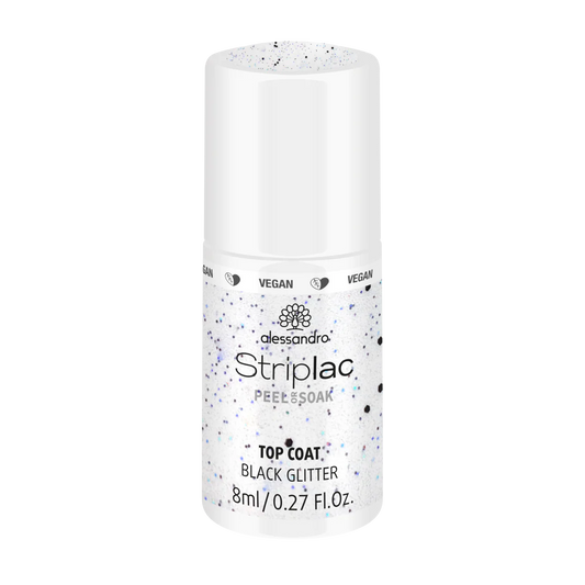 STRIPLAC TOP COAT BLACK GLITTER blizgus viršutinis sluoksnis su tamsiais blizgučiais