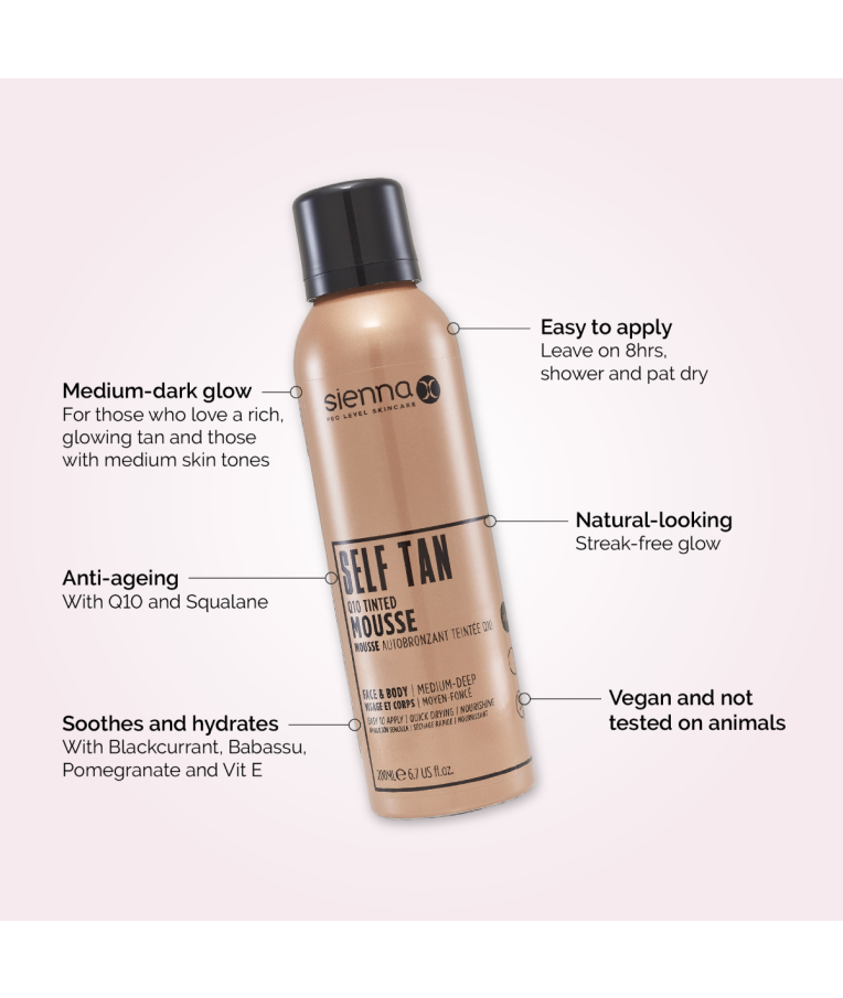 SIENNA X savaiminio įdegio putos su atspalviu Q10 TINTED MOUSEE, 200ml