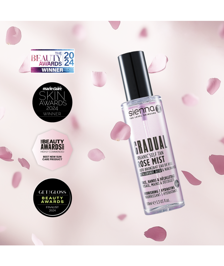 SIENNA X savaiminio įdegio rožių vandens dulksna GRADUAL ORGANIC ROSE MIST, 100ml