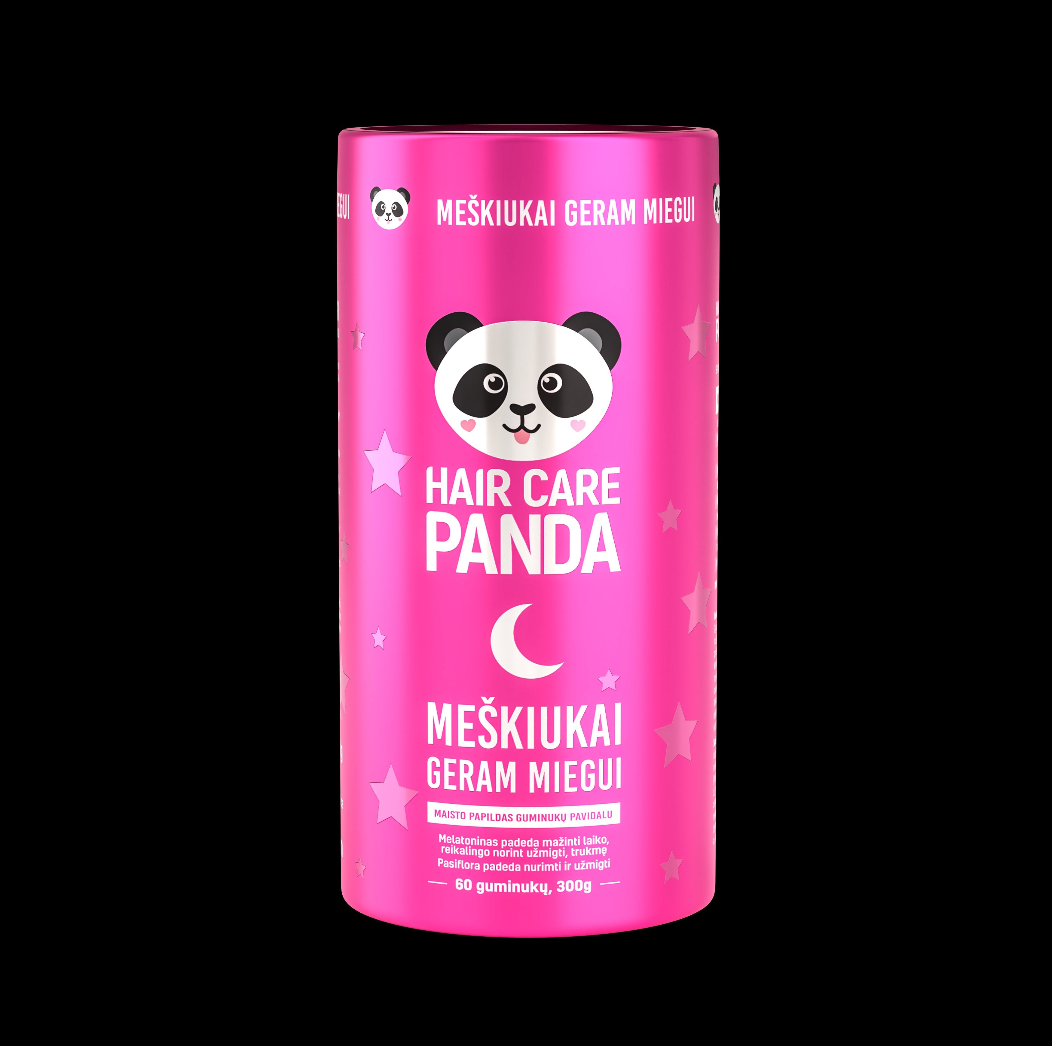 Maisto papildas „Hair Care Panda meškiukai geram miegui“, su melatoninu 1mg, 60 guminukų