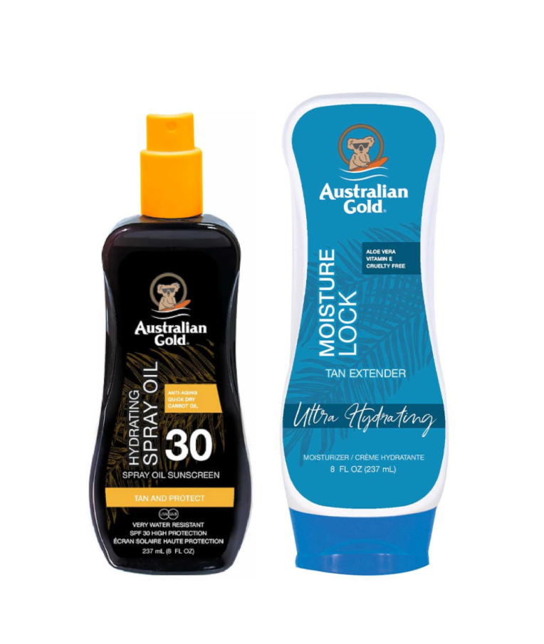 Australian Gold apsaugos nuo saulės kremų rinkinys SPF30 Spray Oil + Moisture Lock